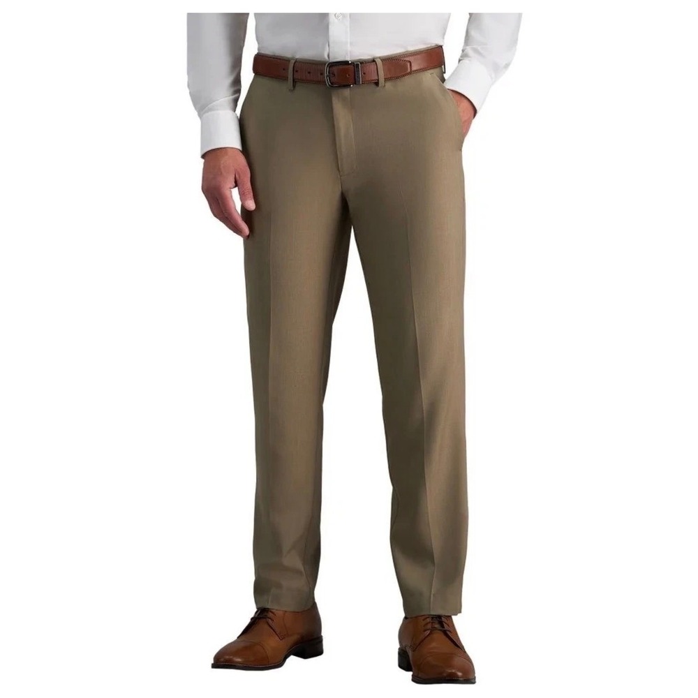 NWT Haggar Mens Straight Fit Dress Pants Tan 40x30 Super Flex Stretch Khaki